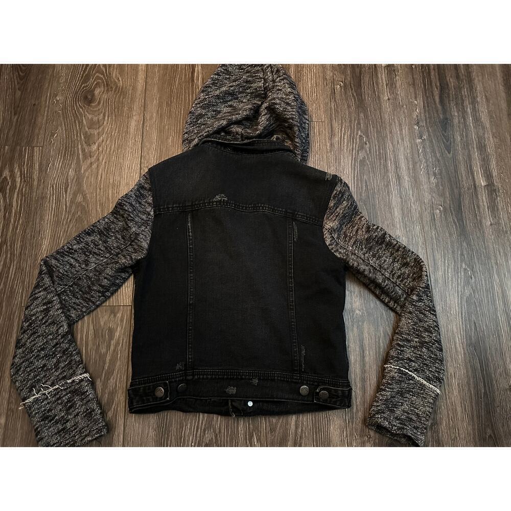 Free People Distressed Denim Heathered Gray Knit Sleeve Jacket size S - Picture 2 of 6